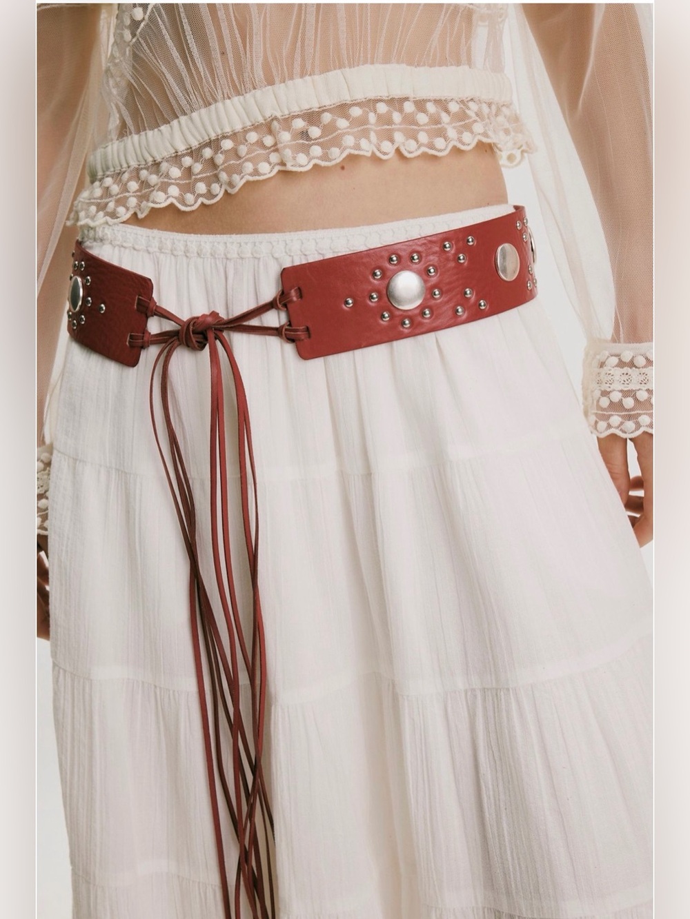 NWT Free People Wildheart Studded Leather Belt Crimson Red Heart Buckle